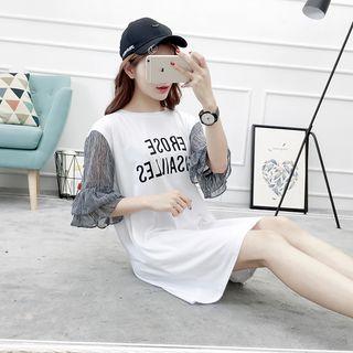 Striped Sleeve Lettering T-shirt Dress