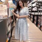 Bell-sleeve Embroidered Dress