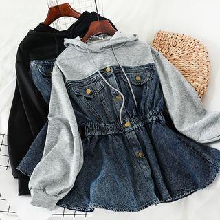 Denim-panel Hoodie