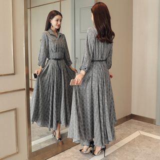 Patterned Long-sleeve Maxi Dress