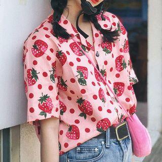 Short-sleeve Fruit Print Shirt Strawberry - One Size