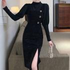 Puff-sleeve Blouse / Glitter Overall Dress / Set