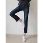 Hidden Band-waist Frayed Slim-fit Jeans