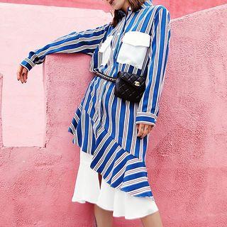 Ruffle Hem Striped Shirt Dress