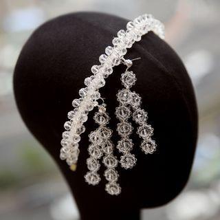 Set: Faux Crystal Tiara + Ear Stud Set - Transparent - One Size