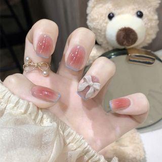 Bow Faux Nail Tips Z-378 - Glue - Pink - One Size
