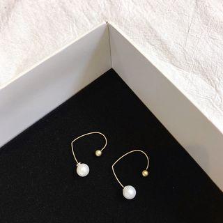 Faux Pearl Open Heart Dangle Earring Gold - One Size