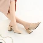 Block Heel Genuine Leather Slide Pumps