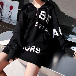 Lettering Half-zip Hoodie Black - One Size