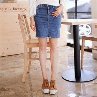 Frayed-hem Denim Skirt