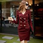 Long-sleeve Double-breasted Sheath Dress