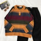 Color-block Striped Long-sleeve Sweatshirt Tangerine - One Size