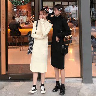 Mock-turtleneck Midi Ribbed Knit Dress