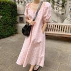 Gingham Short-sleeve Midi Shift Dress Pink - One Size
