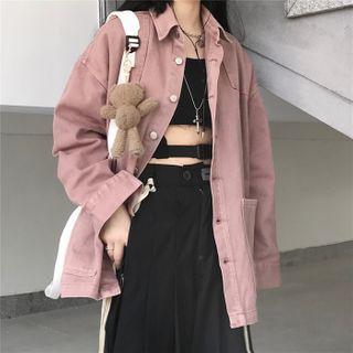 Denim Shirt Jaket Dark Pink - One Size