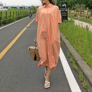 Pocket-front Oversized Long Shirtdress