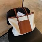 Faux Leather Paneled Canvas Carryall Bag