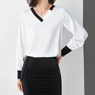 V-neck Chiffon Blouse / Pencil Skirt