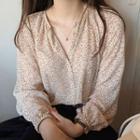 Puff Long-sleeve Floral Loose Fit Chiffon Shirt