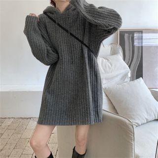 Hooded Mini Ribbed Sweater Dress