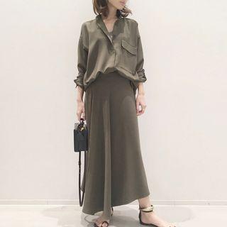 Set: Plain Shirt + Midi Mermaid Skirt Army Green - One Size