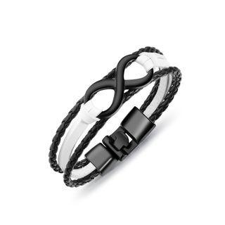 Simple Personality Infinity Symbol Black And White Leather Multilayer Bracelet Black - One Size