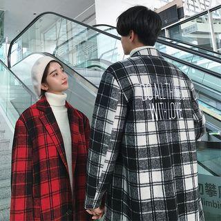 Couple Matching Plaid Lettering Buttoned Coat