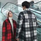 Couple Matching Plaid Lettering Buttoned Coat