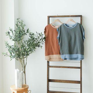 Dolman-sleeve Contrast-panel T-shirt
