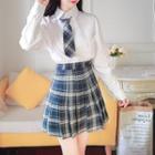 Set: Shirt + Plaid Neck Tie + A-line Skirt