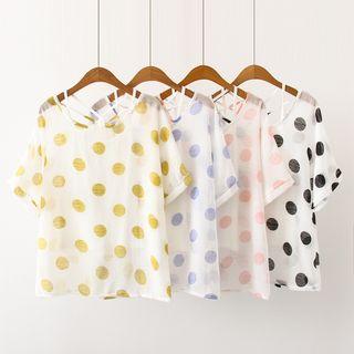 Set: Elbow-sleeve Dotted Top + Camisole Top