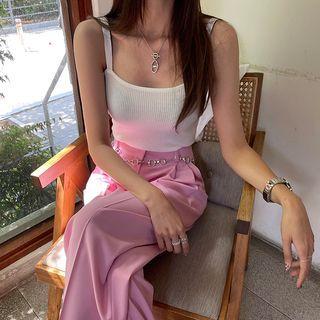 Strap-shoulder Rib-knit Top