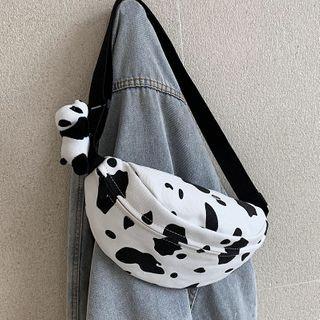 Cow Print Canvas Zip Sling Bag