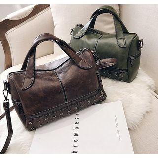 Faux Leather Studded Carryall Bag