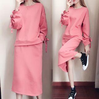 Set: Bow Accent Pullover + Plain Midi Skirt
