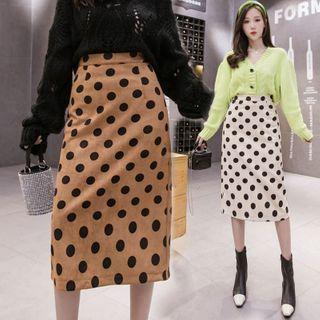 High-waist Polka Dot Suede Midi Skirt