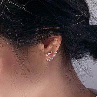 Rhinestone Wavy Stud Earring Platinum Plating & Silver Needle - Silver - One Size