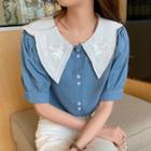Puff-sleeve Embroidered Panel Blouse