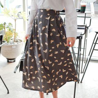 Butterfly Pattern Flare Long Skirt