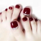 Rhinestone / Plain Faux Toe Nail Tips J-131 - Wine Red - One Size