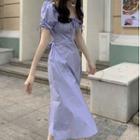 Puff-sleeve Slim-fit Bow-accent Dress