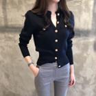 Stand Collar Buttoned Knit Cardigan