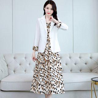 Set: Spaghetti Strap V-neck Midi A-line Dress + Blazer