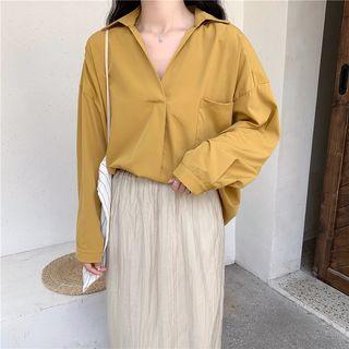 Front Pocket Plain Top / Elastic Waist Midi Skirt