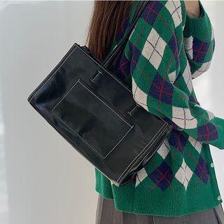 Contrast Stitching Tote Bag Black - One Size