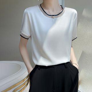 Short-sleeve Contrast Trim Mesh Panel T-shirt