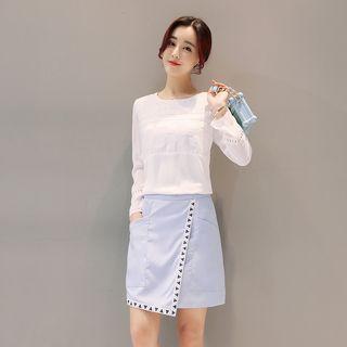 Set: Long-sleeve Chiffon Top + A-line Skirt