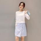 Set: Long-sleeve Chiffon Top + A-line Skirt