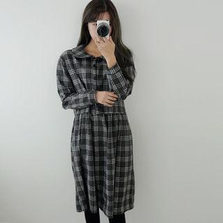 Peter Pan-collar Plaid Wool Blend Shirtdress