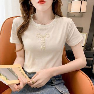 Faux Pearl Bow T-shirt
